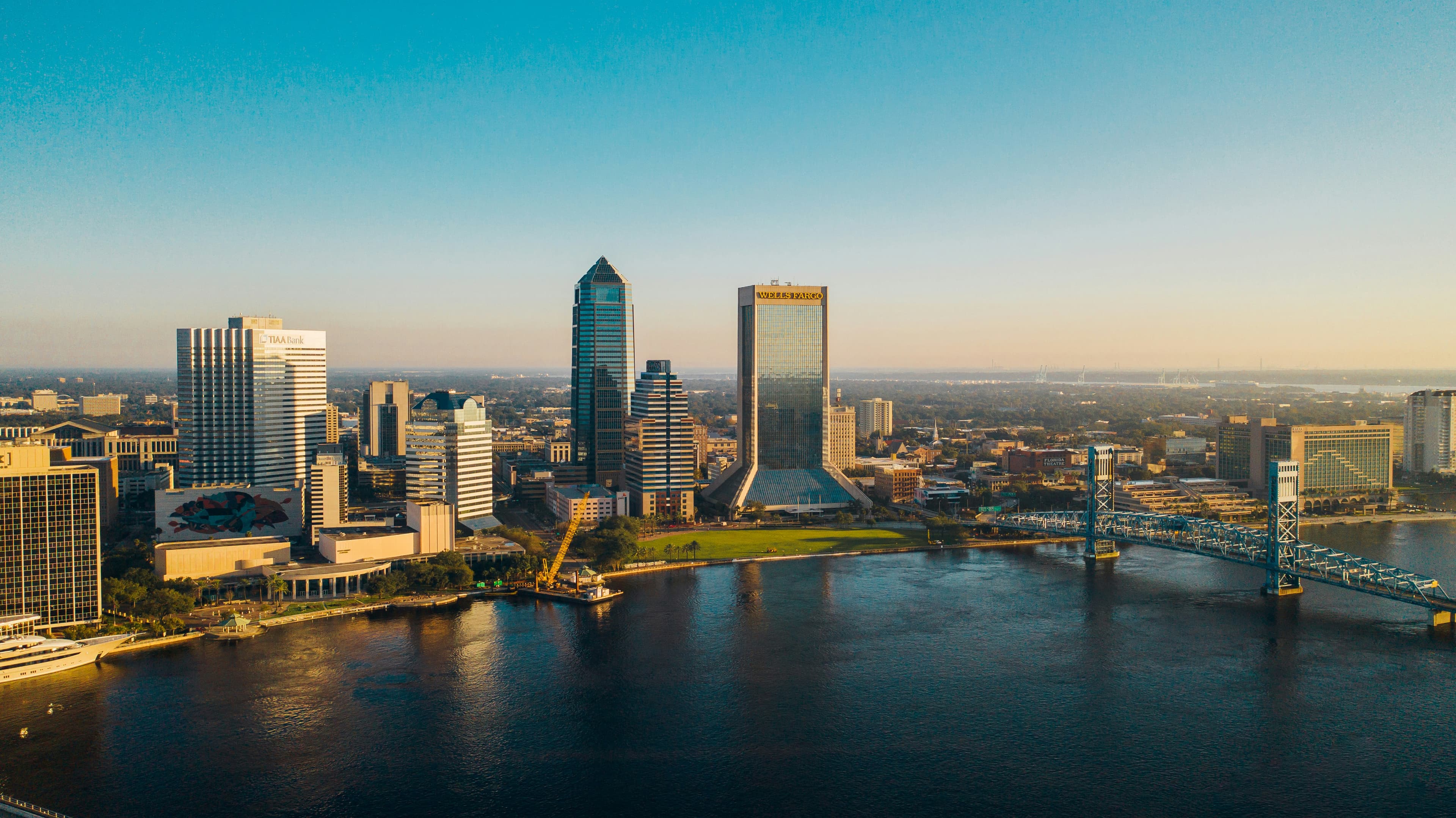 Jacksonville riverfront skyline at golden hour